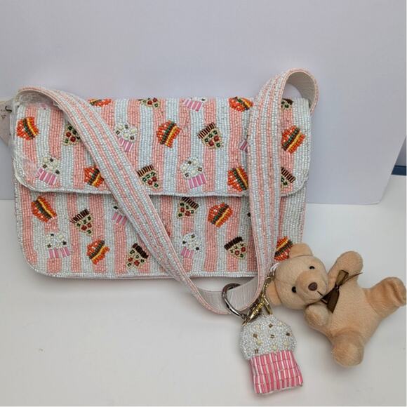 Made in India Handbags - Bear Charm Y2K Beaded Food Shoulder Bag NEW W TAGS Feminine Viral Made in India